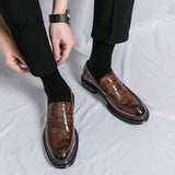 Men's Leather Tassel Loafers Luxury Round Toe punch Leather Shoes