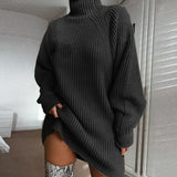 Womens Solid Turtleneck Long Sweater Winter Warm Women Sweater Dress