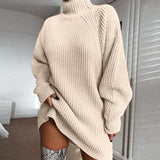 Womens Solid Turtleneck Long Sweater Winter Warm Women Sweater Dress
