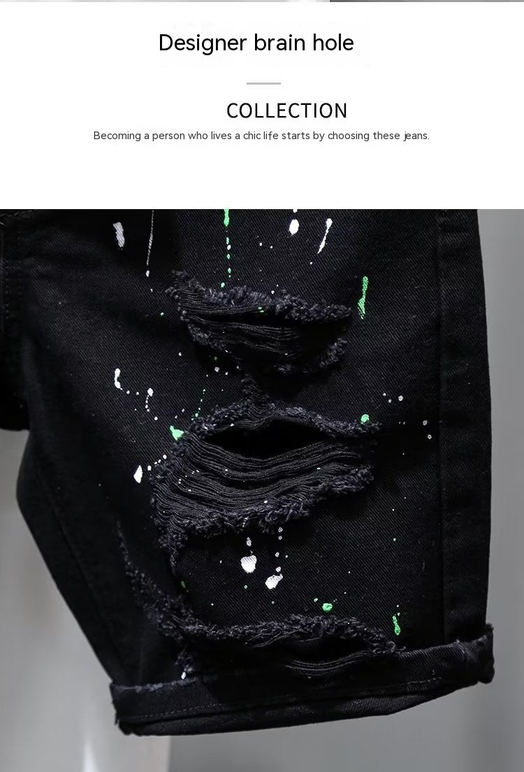Mens Shorts Denim Stretch Cotton Ripped Slim Casual Summer Half Pant Jeans