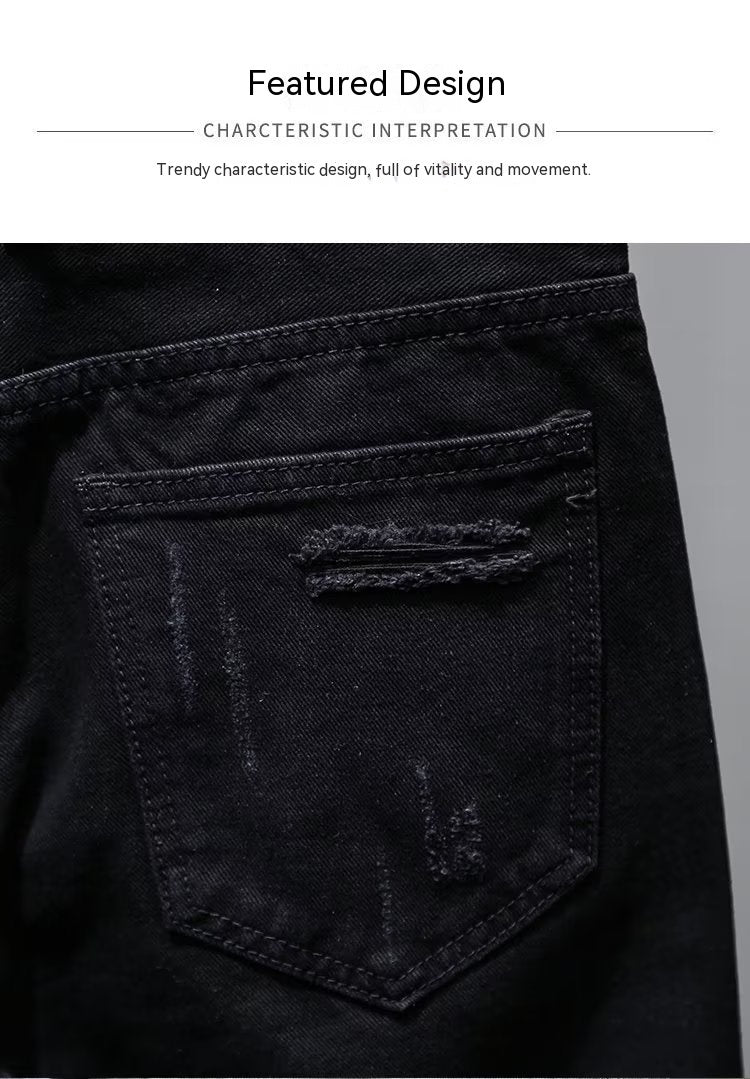 Mens Shorts Denim Stretch Cotton Ripped Slim Casual Summer Half Pant Jeans