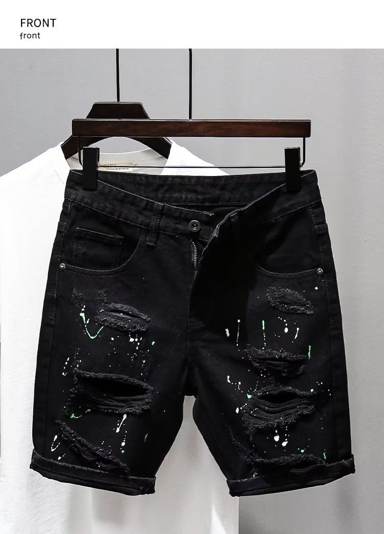 Mens Shorts Denim Stretch Cotton Ripped Slim Casual Summer Half Pant Jeans