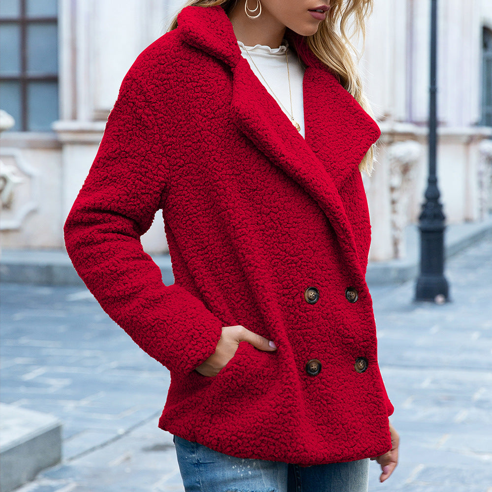 Button-down Fluffy Jacket, Loose Lapels, Plush Cardigan, Women's Top