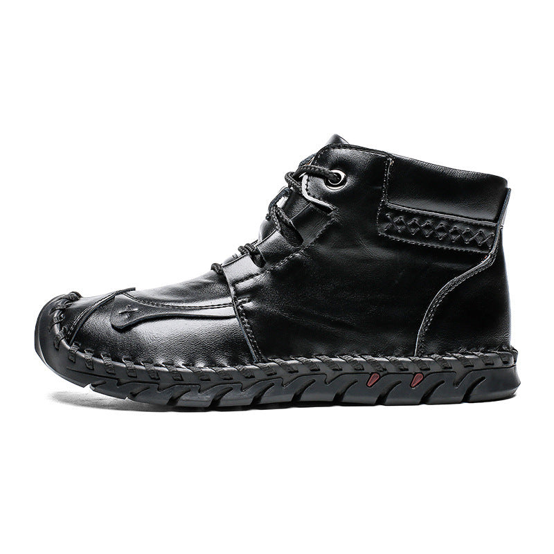 Mens Casual Leather Shoes Ankle Chukka Boots Slip On Lightweight Loafers Mid top Walking Driving Shoes for Male