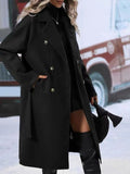 Womens British Style Double Breasted Lapel Collar Belt Trench Outwear Overcoat
