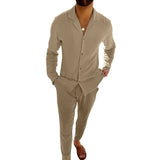 Mens Fashion Casual Long-sleeved Suits Fashion Lapel Single-breasted Shirt Top And Slim-fit Trousers Men Clothing