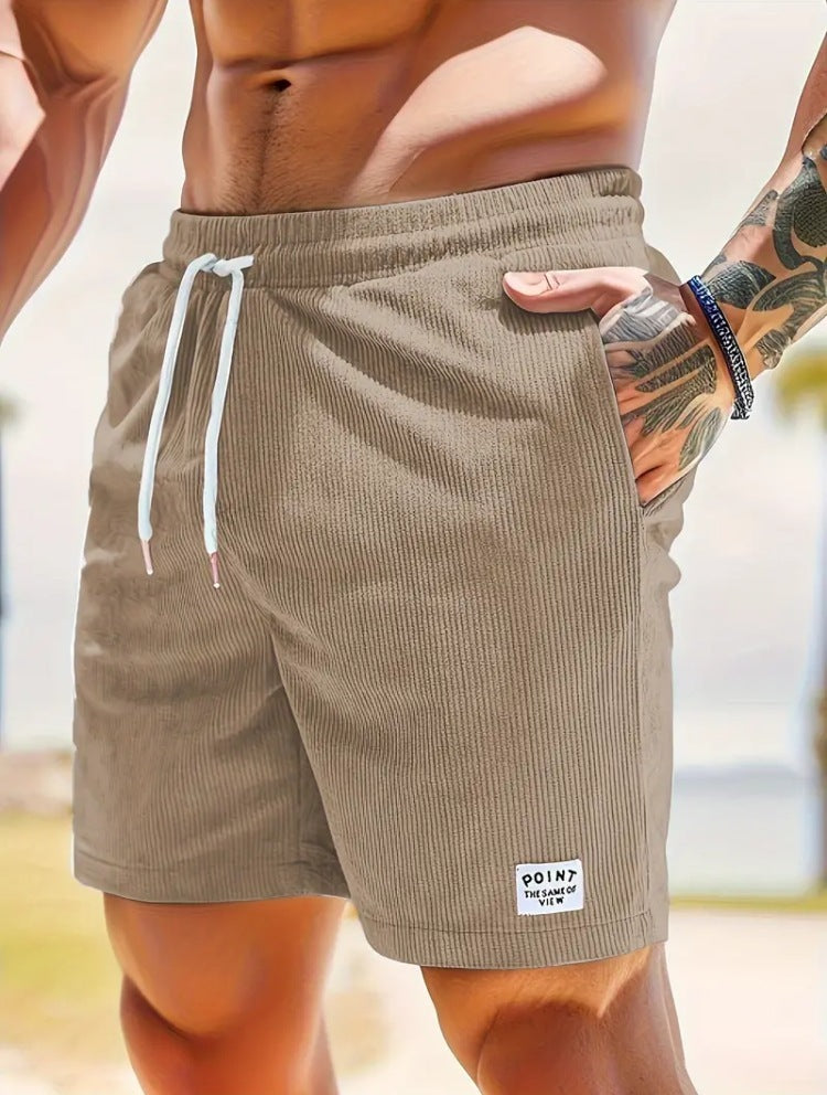 New Mens Lace-up Drawstring Shorts Summer Corduroy Sports Short Pants Mens Clothing