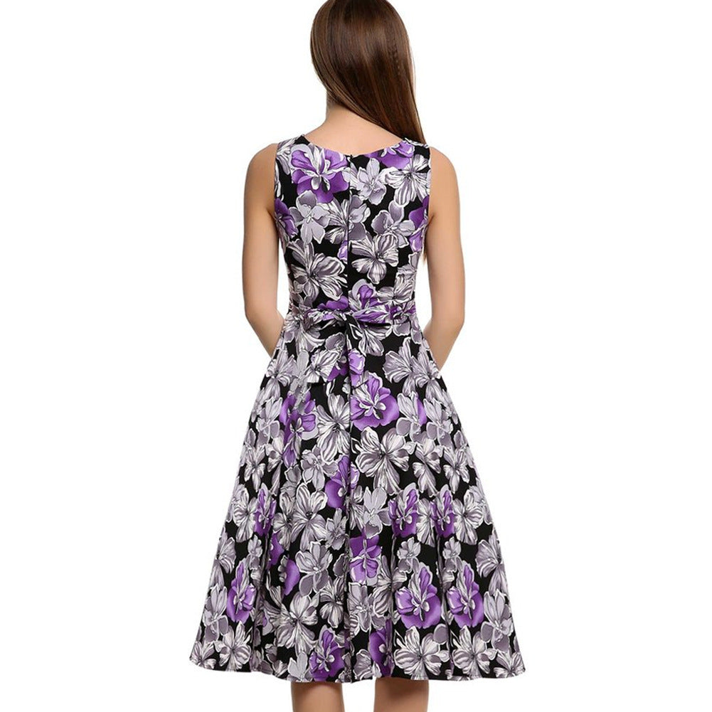 Womens  Vintage Babydoll Flower Print Dress