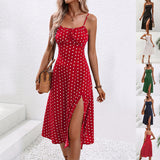 Summer new temperament U-neck polka-dot print fashion suspender backless dress