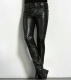 Mens Slim Fit Stretch Fashion Casual Faux Leather Pants