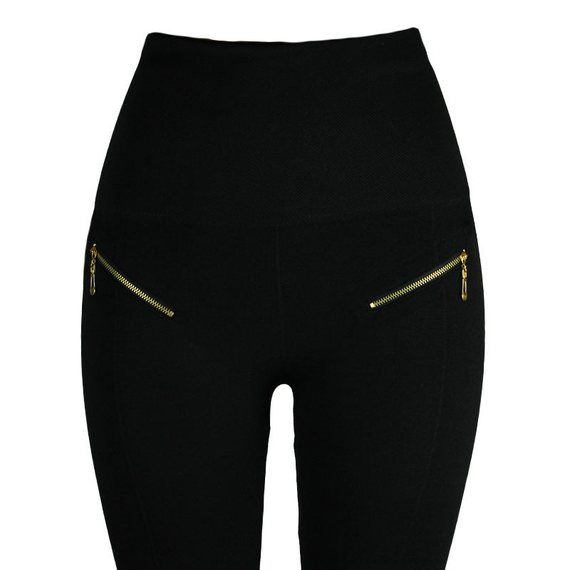 Womens High-waisted Tight Pants Tummy Control Zipper Leggings Seamless Breech with Diamond-studded Pants