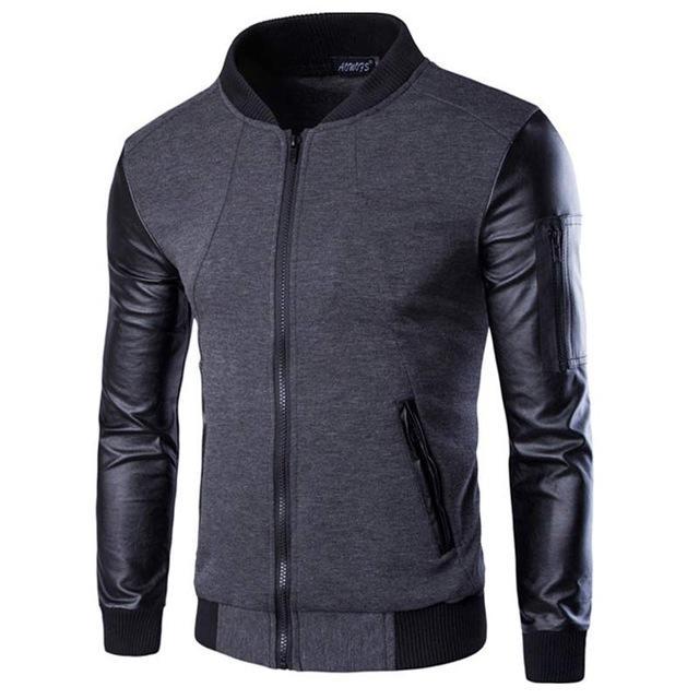 Mens Fashion Baseball Jacket Patchwork Sleeve Jacket