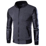 Mens Fashion Baseball Jacket Patchwork Sleeve Jacket