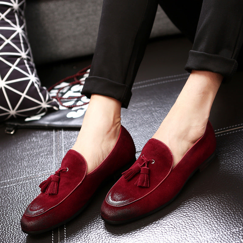 Men Suede Leather Tassel Loafer Shoes, Peas Shoes, Tassel Shoes