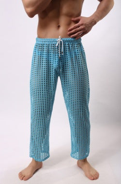 New Mens Fashion Sexy Mesh Trousers Men Casual Hollow Trousers