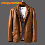 Men's Casual Notched Collar 2 Button Slim Moto Faux Leather Blazer Suit Jacket