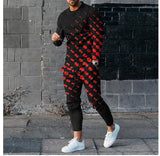 Mens Sweatsuit Round Neck Long Sleeve T-shirt Trousers Suit Men