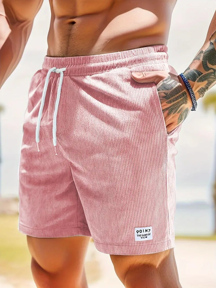 New Mens Lace-up Drawstring Shorts Summer Corduroy Sports Short Pants Mens Clothing