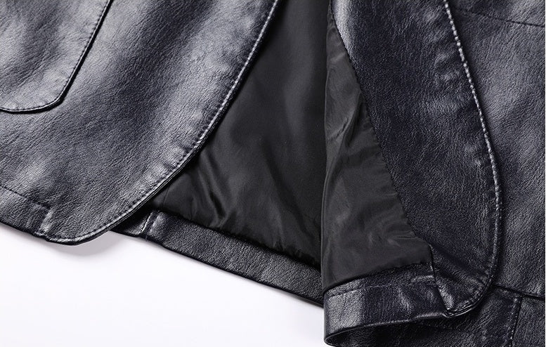 Men's casual Notched Collar 2 Button Slim Moto Faux Leather Blazer Jacket
