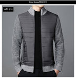 Men's Stand Collar Stitching Velvet Padded Sweater Knitwear Jacket