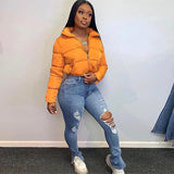 WOMENS LADIES QUILTED WINTER COAT THICK PUFFER PADDED CROP VARSITY JACKET