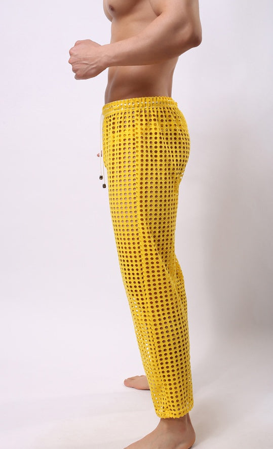 New Mens Fashion Sexy Mesh Trousers Men Casual Hollow Trousers