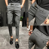 Mens Dress Pants Striped cropped pants handsome business trousers