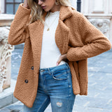 Button-down Fluffy Jacket, Loose Lapels, Plush Cardigan, Women's Top