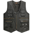 Men's  Cowhide Leather Vest Coat Sleeveless Classic Waistcoat, MotorBike Style
