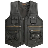 Men's  Cowhide Leather Vest Coat Sleeveless Classic Waistcoat, MotorBike Style