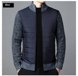 Men's Stand Collar Stitching Velvet Padded Sweater Knitwear Jacket
