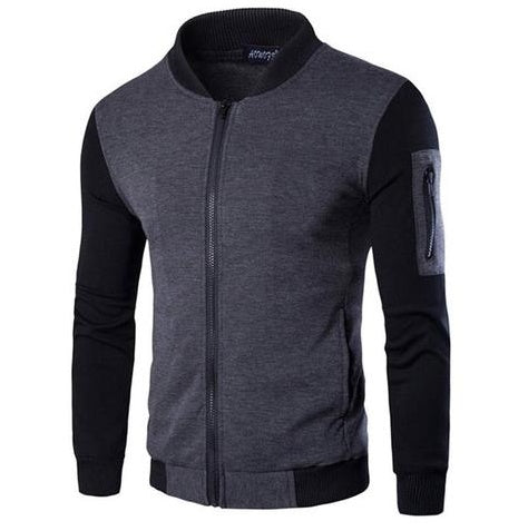 Mens Fashion Baseball Jacket Patchwork Sleeve Jacket