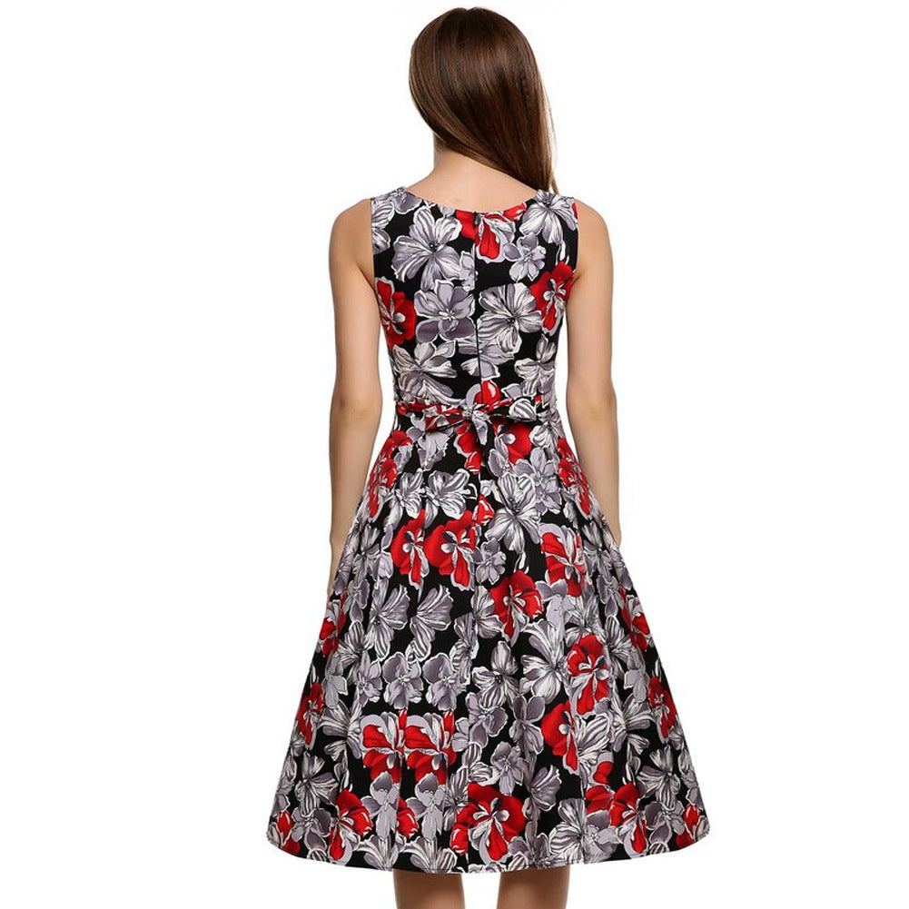 Womens  Vintage Babydoll Flower Print Dress