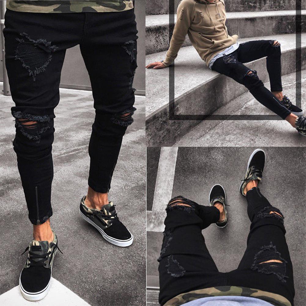 Mens Jeans Pant  Trousers Long Basic Broken Clothes