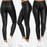 Women's Faux Leather Leggings with Pockets High Waisted Pleather Sexy Pants Stretchy Tights
