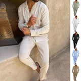 Mens Fashion Casual Long-sleeved Suits Fashion Lapel Single-breasted Shirt Top And Slim-fit Trousers Men Clothing