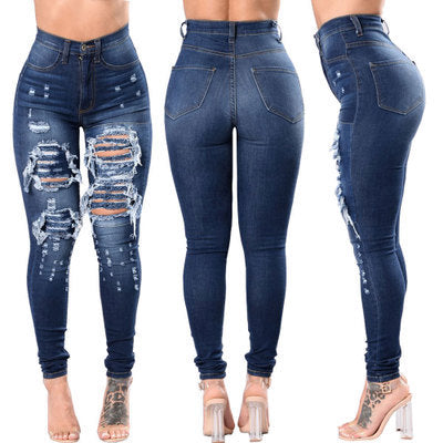 Womens Skinny High Waist ripped Jeans Pants Ladies Denim Slim Fit Pants