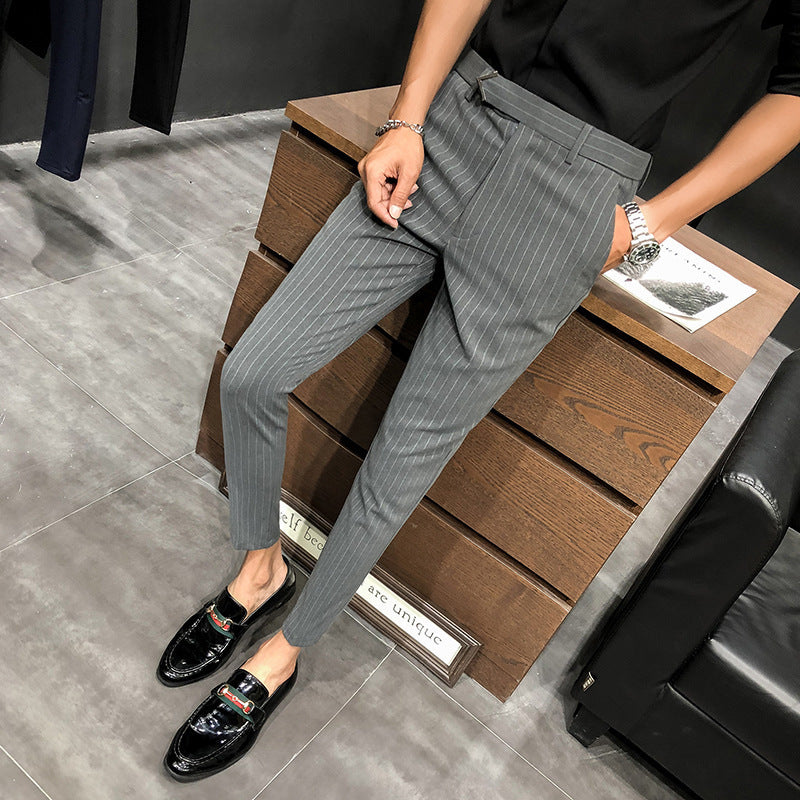 Mens Dress Pants Striped cropped pants handsome business trousers