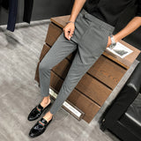 Mens Dress Pants Striped cropped pants handsome business trousers
