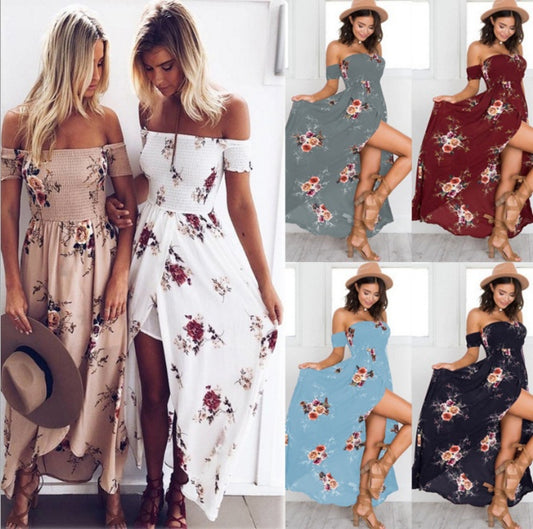 Womens long dress women Off shoulder beach summer dresses