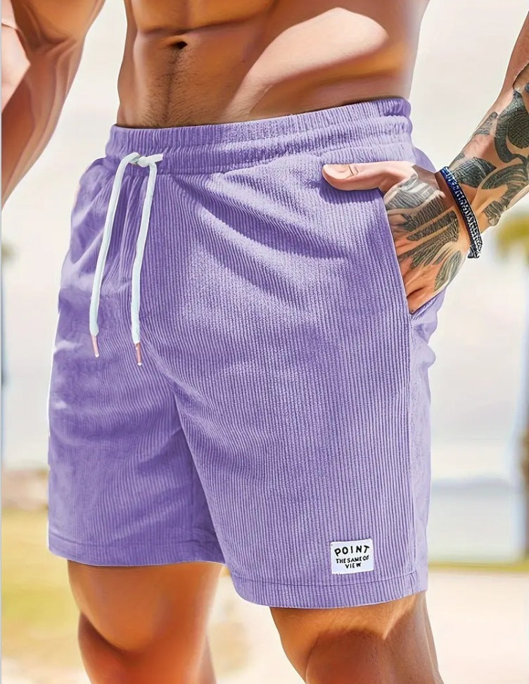 New Mens Lace-up Drawstring Shorts Summer Corduroy Sports Short Pants Mens Clothing