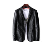 Men's Casual Notched Collar 2 Button Slim Moto Faux Leather Blazer Suit Jacket