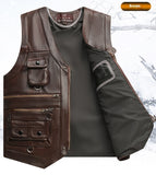 Men's  Cowhide Leather Vest Coat Sleeveless Classic Waistcoat, MotorBike Style
