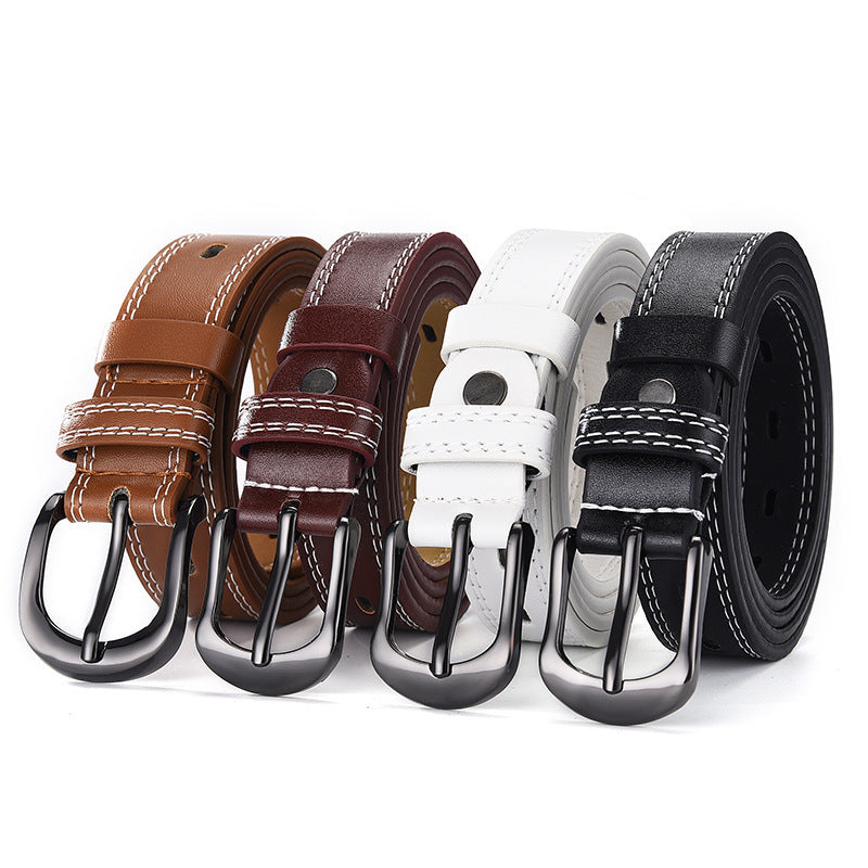 Leather Dress Belt Two-line Men's And Women's Thin Trousers Belts Korean Denim Dress Belts