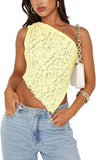 Women's Top Solid Lace Backless One Shoulder Hanging Neck Vest