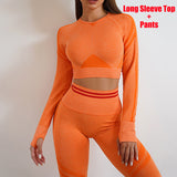 Ladies Seamless Yoga Pants Sports Gym Fitness Leggings Or Long Sleeve Tops Outfits Butt Lifting Slim Workout Sportswear Clothing