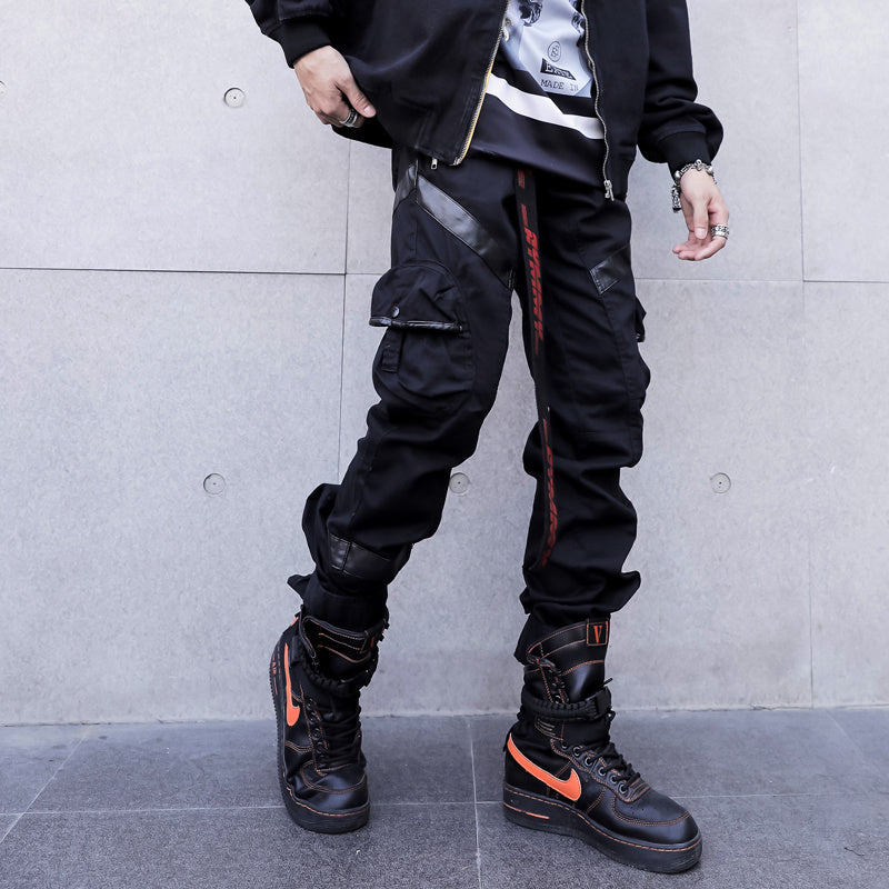 Men's Jogger Pants Techwear Hip Hop Harem Pants Streetwear Tactical Track Pants Leather Pocket
