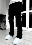 Men Patched Pants Long Tight Fit Stacked Jeans For Mens