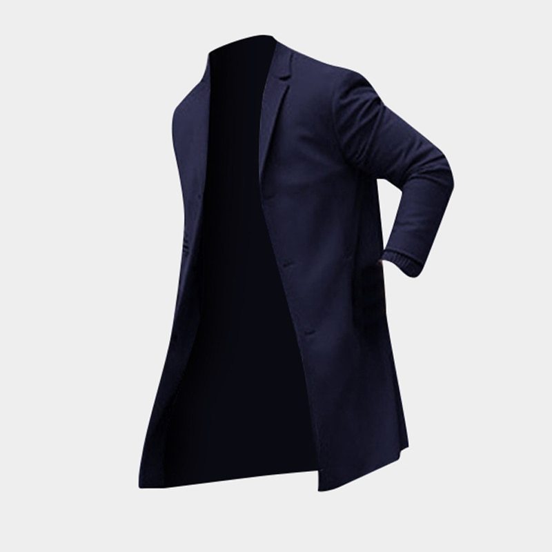 Mens Winter Trench Coats Outwear Overcoat Long Sleeve Button Up Khaki Black Coat jacket