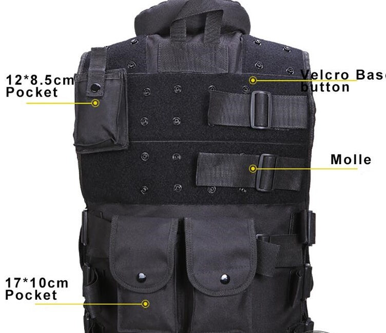 Outdoors Tactical Vest, Nylon Adjustable Lightweight Airsoft Vest for Playing or Training
